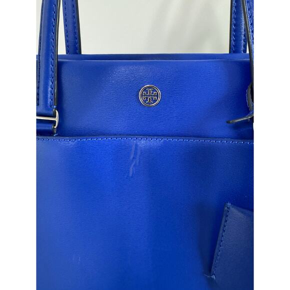 Tory Burch Parker Leather Tote in Burch Blue Double Strap and Zip Closure - Picture 3 of 8